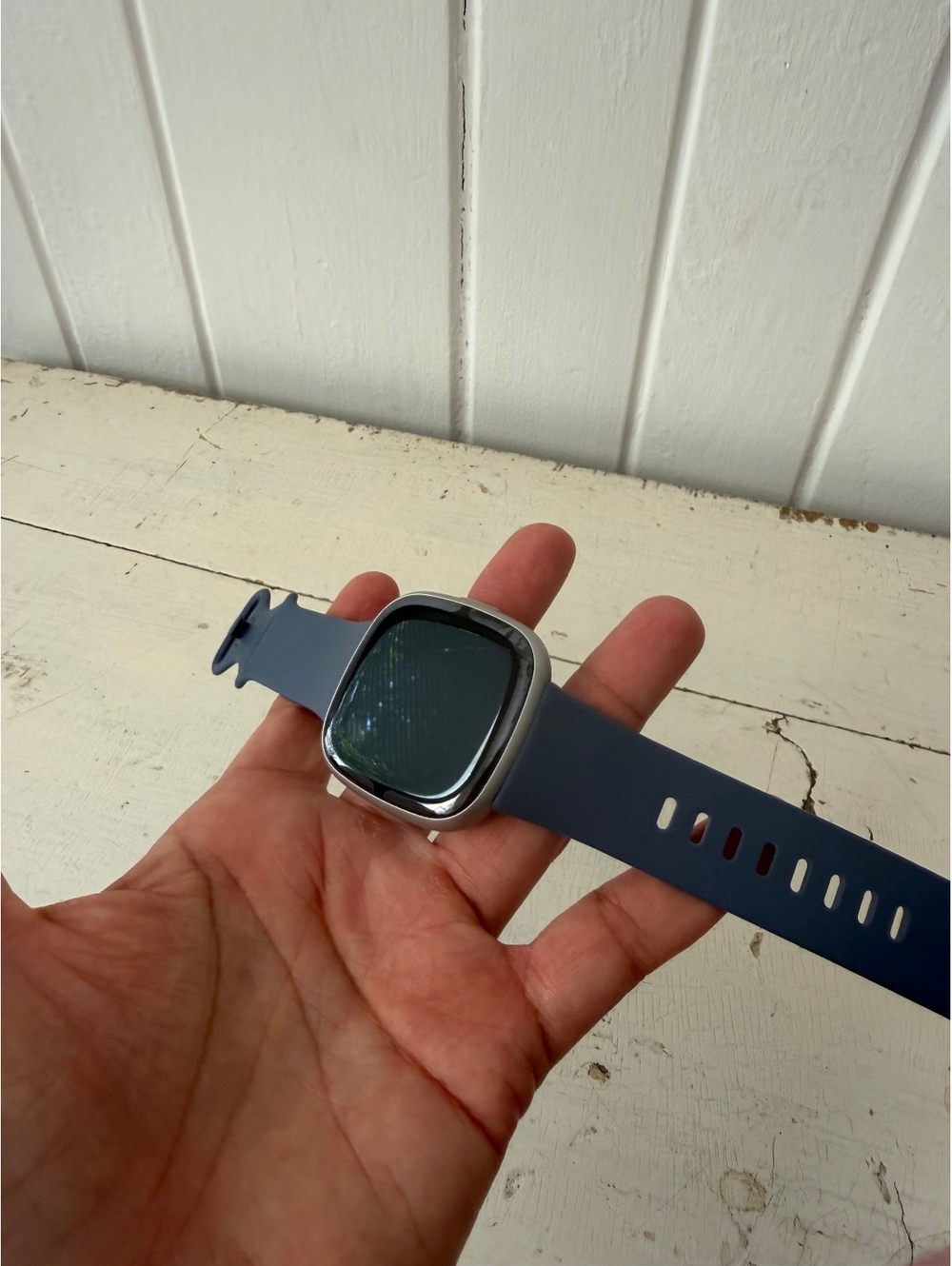 Fitbit Versa 3 Smartwatch with Blue Silicone Band and Protective Frame Case